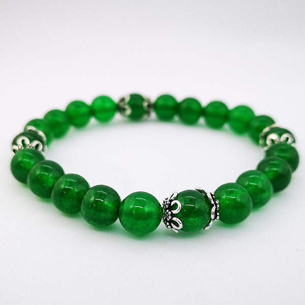 Pulsera jade con adornos de plata, plata de ley, jade, piedras preciosas , plata 925, varias tallas