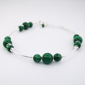 Malachitarmband mit Silberornamenten, Sterlingsilber, Malachit, 925er Silber, verstellbar