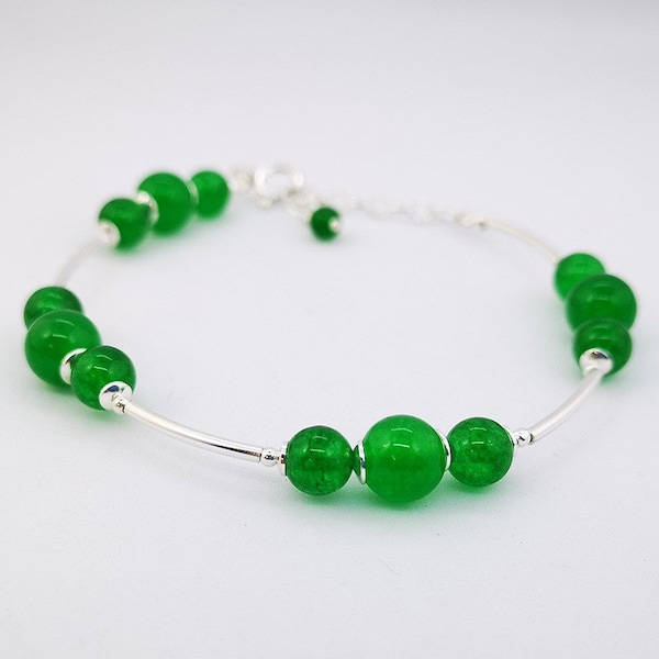 Bracelet en jade avec ornements en argent, argent sterling, jade, argent 925, réglable