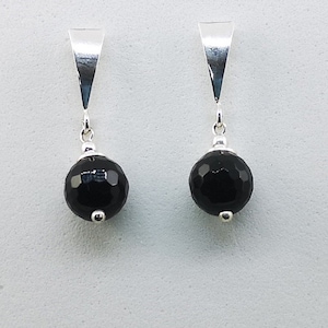 Onyx earrings, silver earrings, 925 silver, faceted onyx, sterling silver, length 26 mm