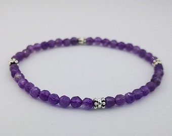 Amethyst bracelet with silver ornaments, sterling silver, faceted amethyst, precious stones, 925 silver, various carvings