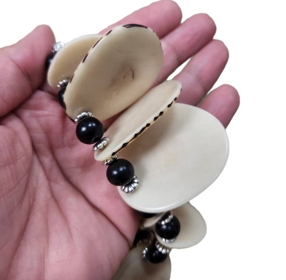 Vintage Silver Toned Genuine Tagua Nut Black Bead… - image 3