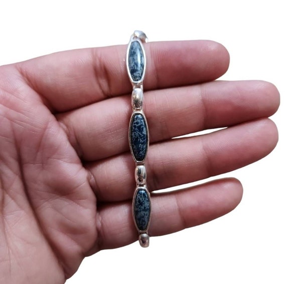 Vintage Silver Toned Blue Marbled Gem Bracelet