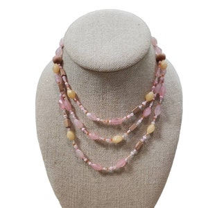Vintage Gold Toned Pink Tan Beaded Necklace