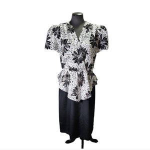 Vintage Body Language 1X One Piece Glitter Flowers Shoulder Pad Satin Dress