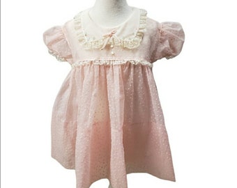 Vintage 1950s 12M Castro & Co Sheer Polka Dot Embroidered Flower Collar Dress