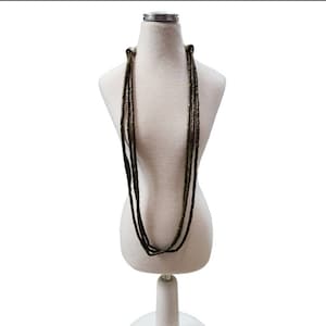 Vintage Gold Toned Green Beaded Multi-Strand Long Necklace