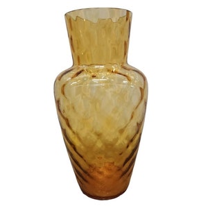 Vintage Amber Glass Honeycomb Mid-Century Modern Vase