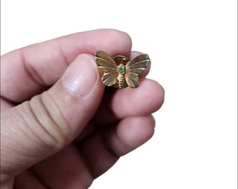 vintage Gold Toned Green Bling Butterfly Pin