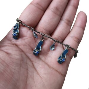 Vintage Silver Toned Blue Gem Dangle Sandals Charm Bracelet