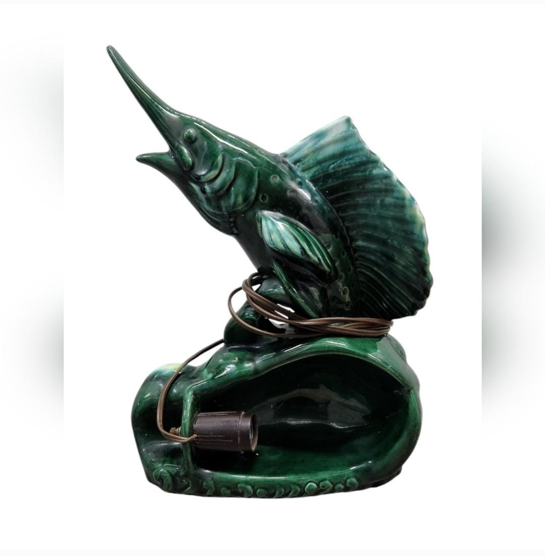 Vintage MCM Royal Haeger Swordfish Sailfish TV Lamp Green - Etsy