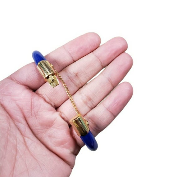 Vintage Gold Toned Glass Lapis Hinged Bracelet - image 4