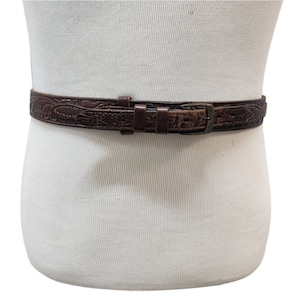 Vintage Brown Leather Weave Tooled Ranger Belt Size 32