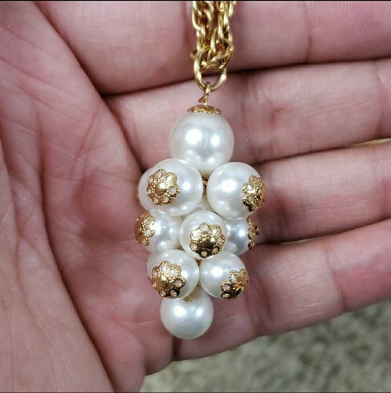 Vintage Faux Gold Pearl Cluster Multi-Strand Neck… - image 4