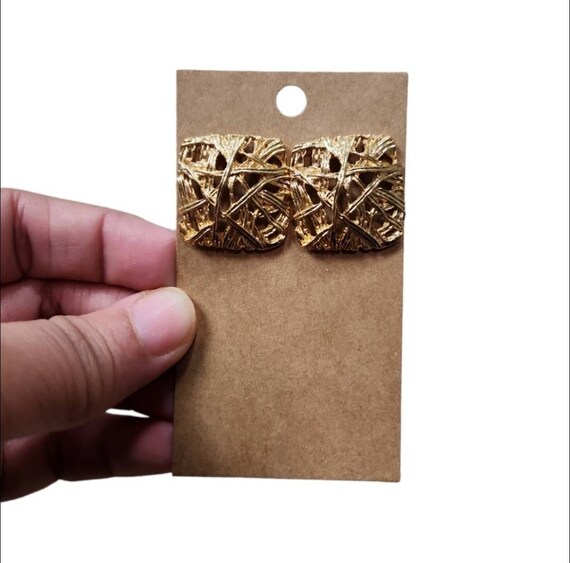 Vintage Gold Toned Woven Square Post Earrings - image 1