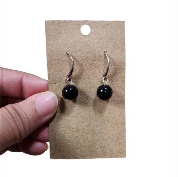 Vintage Silver Toned Black Ball Drop Earrings - image 1