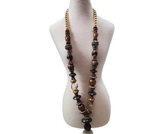 Vintage Tarnished Gold Toned Beaded Necklace