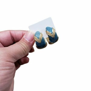 Vintage Aqua & Gold Tone Dipped Post Hoop Earrings