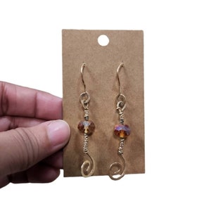 Vintage Gold Toned Brown Beaded Swirl Drop Earrings