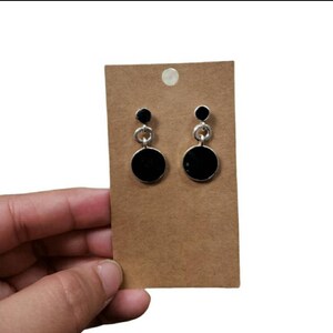Orecchini Vintage Silver Toned Black Circle Post