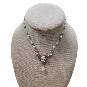 Vintage Silver Toned Cameo Roses Pendant Necklace