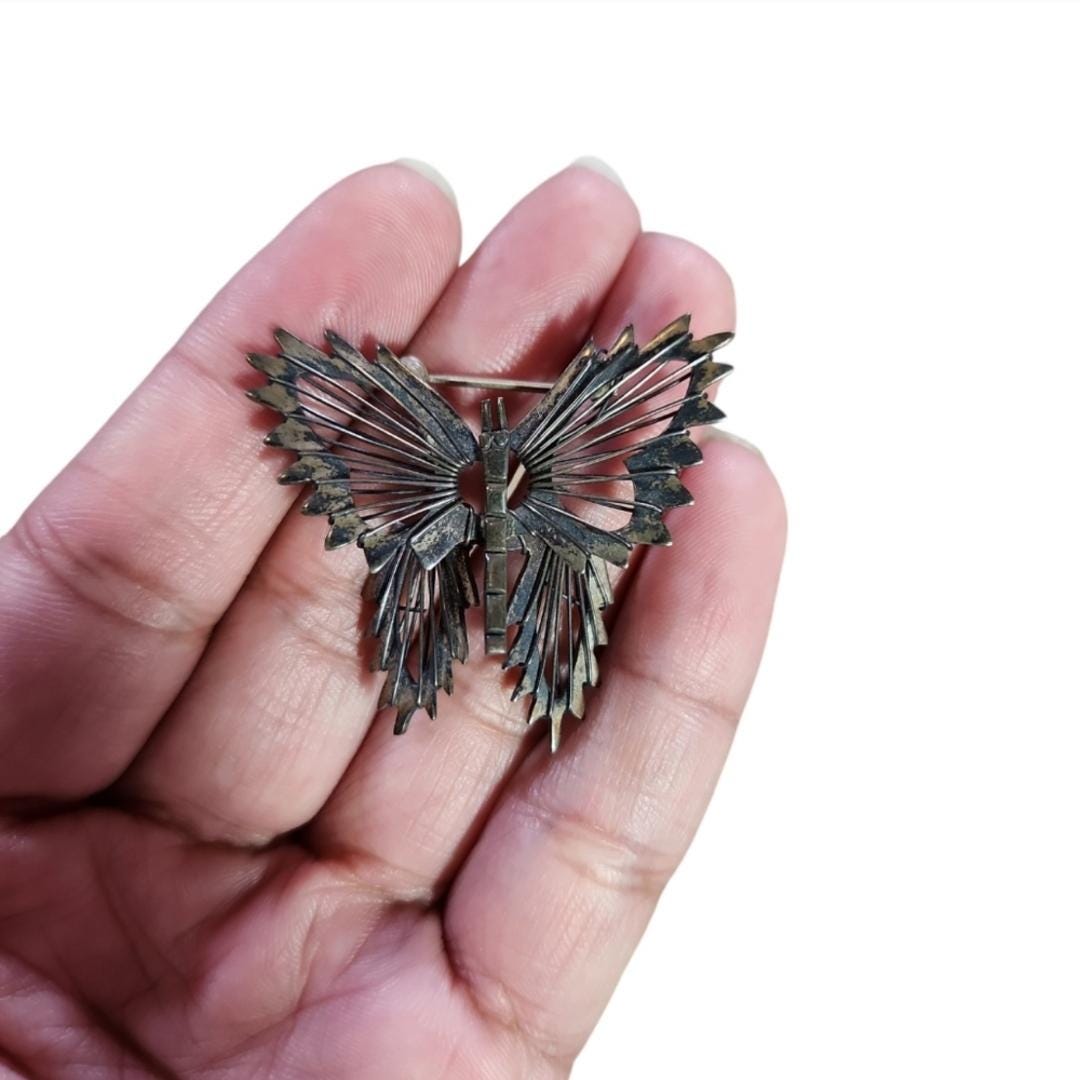 Vintage Tarnished Mexico Sterling Silver Butterfly Pin Brooch 1.25