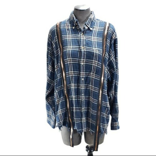 Vintage Furst of a Kind shops Plaid Exposed Rose Gold Zipper Button Down Shirt