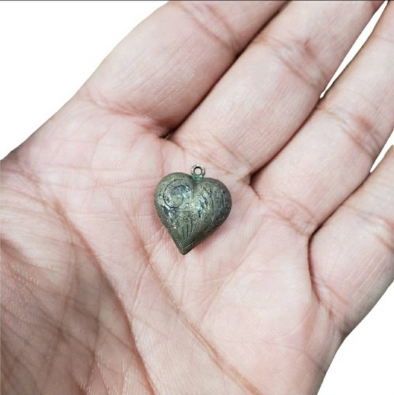Vintage Sterling Puffed Heart Pendant - image 2