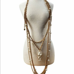 Vintage Faux Gold Pearl Cluster Multi-Strand Necklace