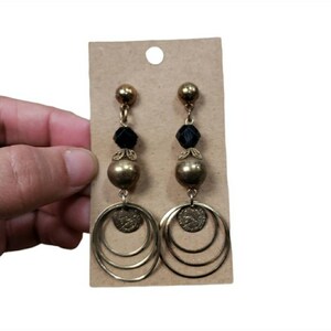Orecchini Vintage Gold Toned Black Gem Post