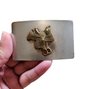 Vintage Horse Saddle - Solid Nickel Belt Buckle 3&quot;
