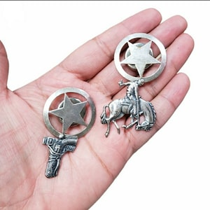 Vintage Cowboy Themed Button Covers Silver