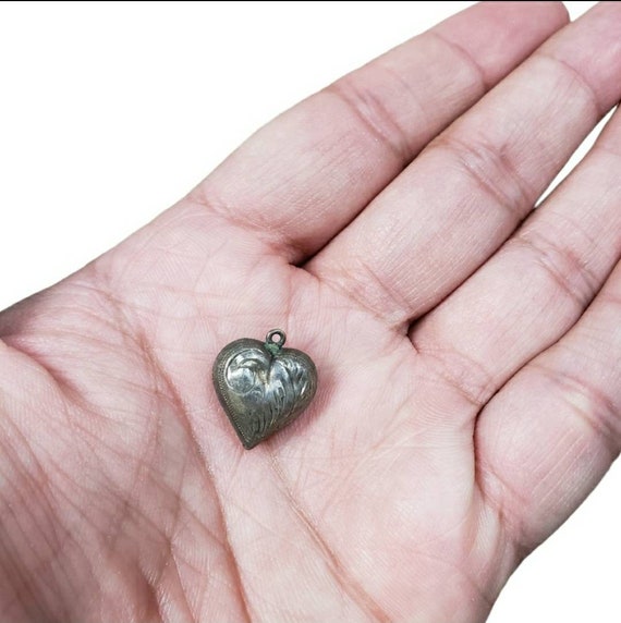 Vintage Sterling Puffed Heart Pendant - image 1
