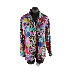 RARE Vintage Y2K 90s Victoria’s Secret Comic Pop Art Pajama Top Cotton Flannel Size Medium