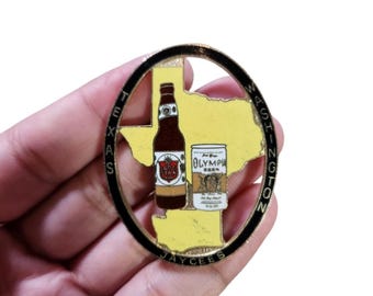 Vintage Gold Toned Texas Washington Jaycees Lonestar Olympia Beer Oval Pin  2"