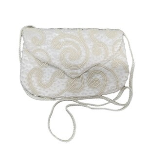 Vintage La Regale Vintage White Satin Beaded Dressy Bag