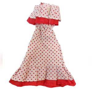 Vintage 1980s Barbie Strapless Ruffle Red Polka Dot Dress - Damaged