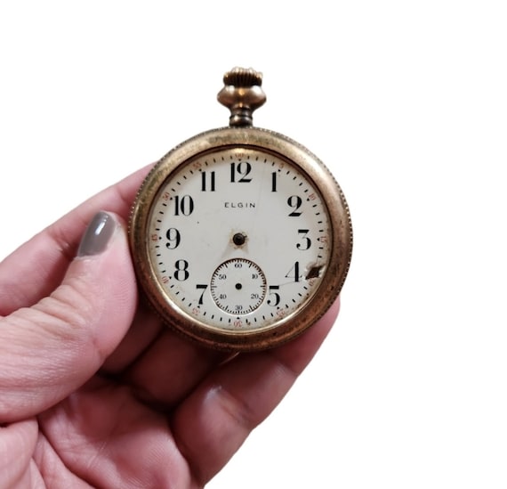 Antico orologio da tasca Elgin GF ancora a carica senza vetro
