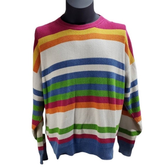 Vintage 90s Nautica Striped Colorblock Sweater Si… - image 1