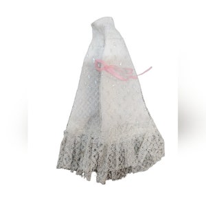 Vintage Elastic Waist High Maxi White Silver Shiny Lace Pink Bow