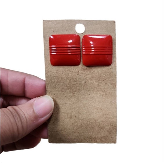 Vintage Red Square Metal Post Earrings - image 1
