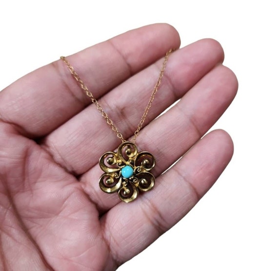 Vintage 925 Sterling Silver Gold Plated Turquoise… - image 2