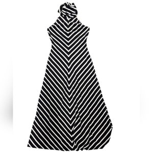 Vintage Neiman Marcus Size Small Black White Striped High Neck Turtleneck Dress