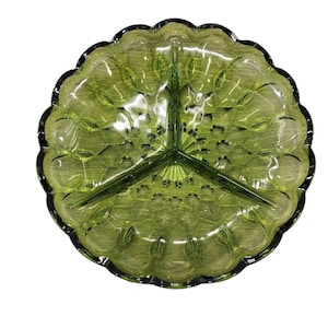 plat de relish divisé en verre vert vintage d&#39;Anchor Hocking