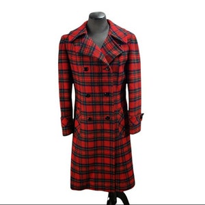 Vintage Pendleton maat 6 geruite 100% scheerwol lange jas