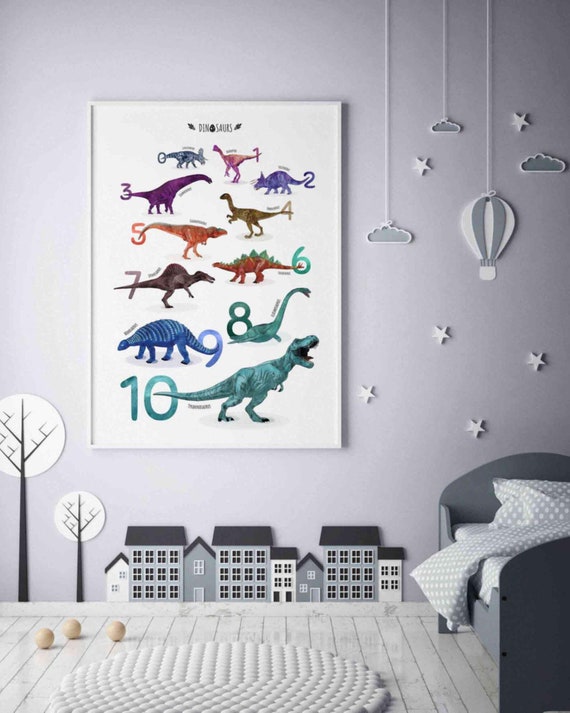 watercolour dinosaurs numbers 1 10 educational poster etsy