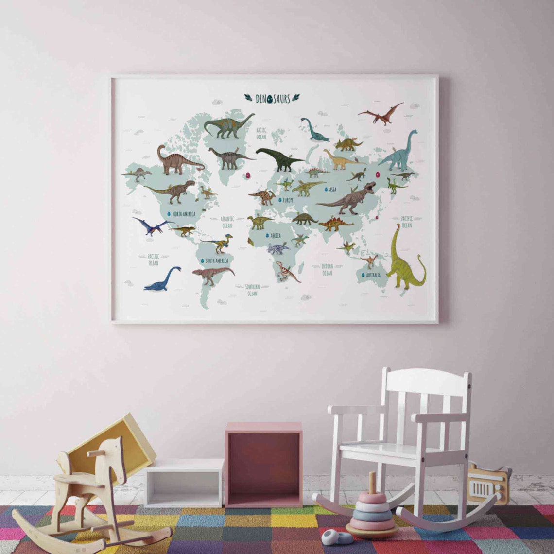 dinosaur world map printable illustration horizontal