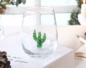 Handmade drink glasses with cactus, cactus barware, cactus cup, cactus mug, glassware, drinkware, cocktail party, table decor, water glass