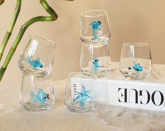 Sea Animal shot glasses set, barware, cocktail party, wedding, glassware, ocean, sea life mug, starfish, crab, octopus, dolphin, shark, fish