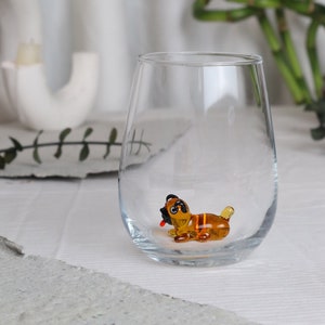 Cute drink glass with glass pug, dog glass cup, water cup, Pug mug, glassware, tiny pug cup, handmade dog, drinkware, animal love, wine,